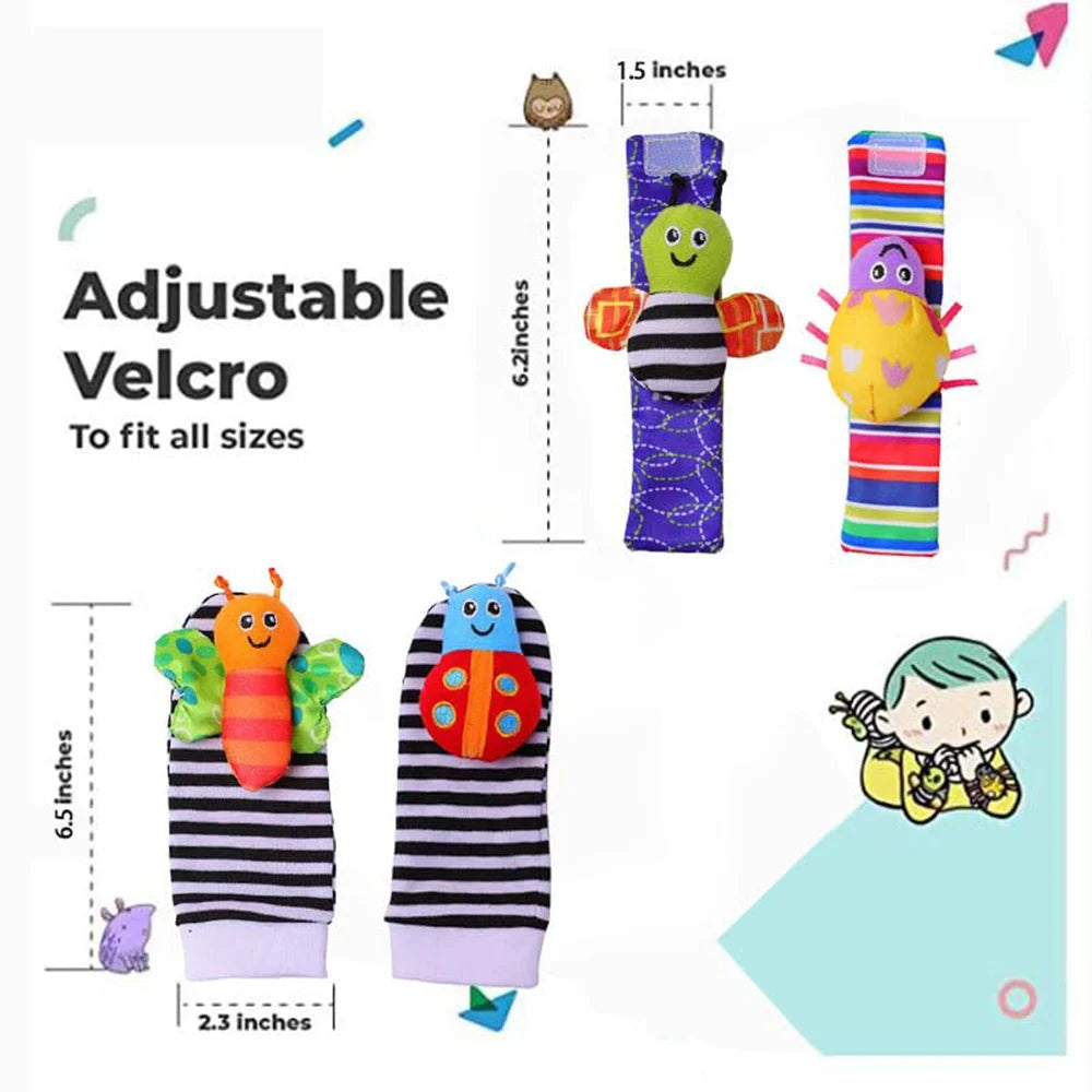 Kit 4 Chocalhos de Pulso e Pé Plumi — Bichinhos (0-24 meses)