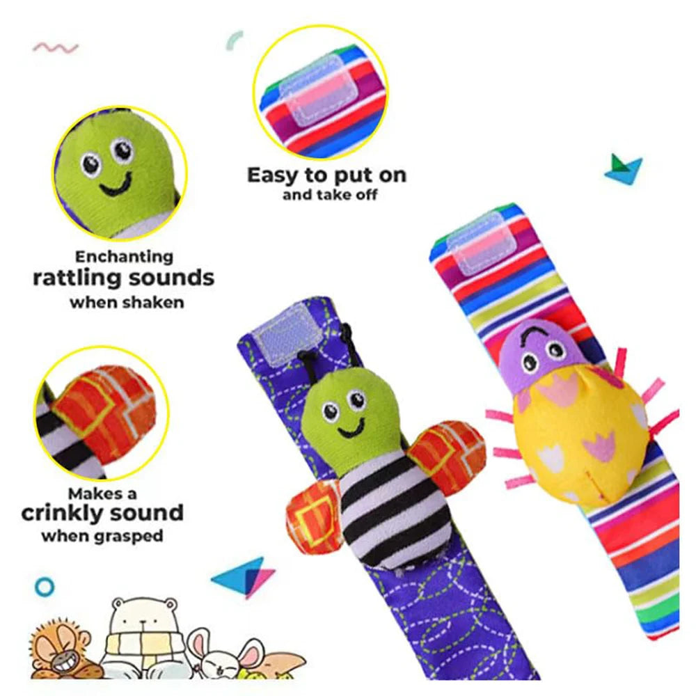Kit 4 Chocalhos de Pulso e Pé Plumi — Bichinhos (0-24 meses)